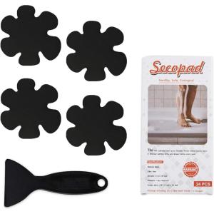 image24PCS Original Bathtub Stickers NonSlip Safety Shower Treads Adhesive Appliques with Premium ScraperBlack
