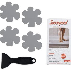 image24PCS Original Bathtub Stickers NonSlip Safety Shower Treads Adhesive Appliques with Premium ScraperGrey