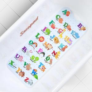 imageCartoon Baby Bath Mat Kids Bathtub Mat Non Slip for Toddler Bath Shower Anti Slip 40In X 16In with Drain Holes and Suction Cups Machine Washable TurtlesAlphabet and Animals