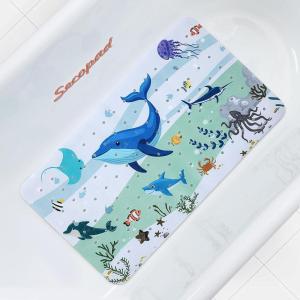 imageCartoon Baby Bath Mat Kids Bathtub Mat Non Slip for Toddler Bath Shower Anti Slip 40In X 16In with Drain Holes and Suction Cups Machine Washable TurtlesBlue Dolphine