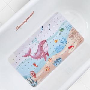 imageCartoon Baby Bath Mat Kids Bathtub Mat Non Slip for Toddler Bath Shower Anti Slip 40In X 16In with Drain Holes and Suction Cups Machine Washable TurtlesRosy Whale