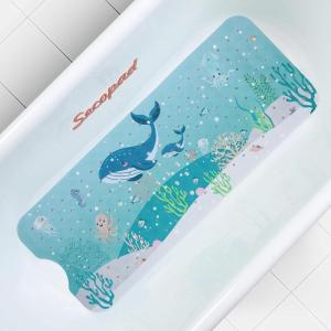 imageCartoon Baby Bath Mat Kids Bathtub Mat Non Slip for Toddler Bath Shower Anti Slip 40In X 16In with Drain Holes and Suction Cups Machine Washable Turtles2whales