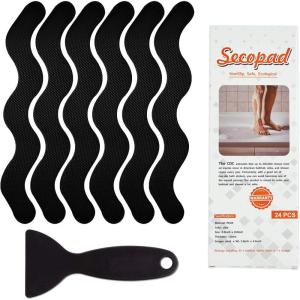 imageUSA Patented Anti Slip Shower Stickers 24 PCS Safety Bathtub Strips Adhesive Decals with Premium Scraper for Bath Tub Shower StairsBlack