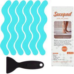 imageUSA Patented Anti Slip Shower Stickers 24 PCS Safety Bathtub Strips Adhesive Decals with Premium Scraper for Bath Tub Shower StairsBlue