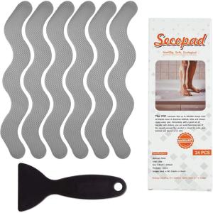 imageUSA Patented Anti Slip Shower Stickers 24 PCS Safety Bathtub Strips Adhesive Decals with Premium Scraper for Bath Tub Shower StairsGray
