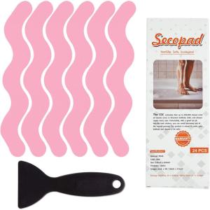 imageUSA Patented Anti Slip Shower Stickers 24 PCS Safety Bathtub Strips Adhesive Decals with Premium Scraper for Bath Tub Shower StairsPink