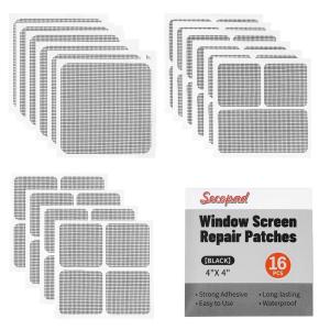 image16 Sheets Window Screen Patches Grey 3 Sizes Window Screen Repair Kit for Mesh Door Strong Adhesive Fiberglass Quick Repair TapeBlack