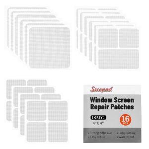image16 Sheets Window Screen Patches Grey 3 Sizes Window Screen Repair Kit for Mesh Door Strong Adhesive Fiberglass Quick Repair TapeGrey