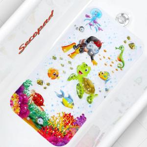 imageBaby Bath Mat for Tub for Kids 40in x 16in Non Slip Cartoon Bath Tub Shower Mat Anti Slip with Drain Holes and Suction Cups Machine Washable 26 AlphabetTurtle