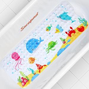 imageBaby Bath Mat for Tub for Kids 40in x 16in Non Slip Cartoon Bath Tub Shower Mat Anti Slip with Drain Holes and Suction Cups Machine Washable 26 AlphabetLittle Whale
