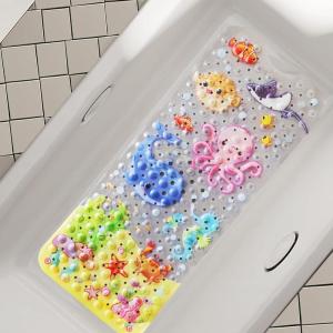 imageBaby Bath Mat for Tub for Kids 40in x 16in Non Slip Cartoon Bath Tub Shower Mat Anti Slip with Drain Holes and Suction Cups Machine Washable 26 AlphabetOctopus