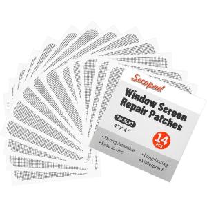 image14PCS Window Screen Patches Grey Window Screen Repair Kit for Mesh Door Strong Adhesive Fiberglass Quick Repair Tape 4quot x 4quotBlack
