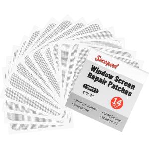 image14PCS Window Screen Patches Grey Window Screen Repair Kit for Mesh Door Strong Adhesive Fiberglass Quick Repair Tape 4quot x 4quotGray