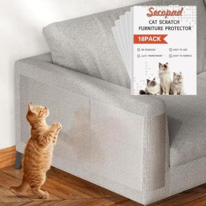 image18 Pcs Large Cat Scratch Furniture Protector Transparent Couch Protector from Cat Claws SingleSided Self Adhesive Anti Pet Deterrent Sofa Cover 17in14IN