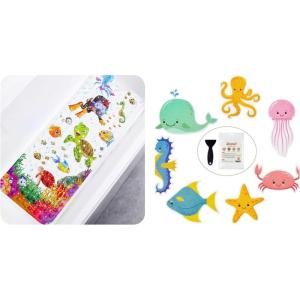 image40 X 16 Inch Baby Bath Mat and 14 pcs Large Sea Decal Threads Bathtub Stickers