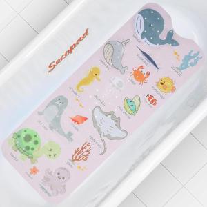 imageBaby Bath Mat Cartoon Kids Bathtub Mat Non Slip for Toddler Bath Shower Anti Slip 40In X 16In with Drain Holes and Suction Cups Machine Washable Pink Sea AnimalsPink Sea Animals