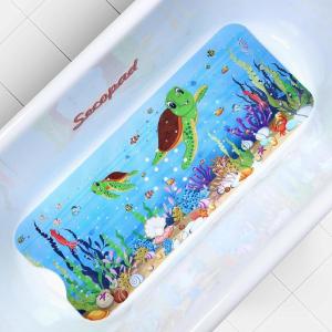 imageBaby Bath Mat Cartoon Kids Bathtub Mat Non Slip for Toddler Bath Shower Anti Slip 40In X 16In with Drain Holes and Suction Cups Machine Washable Pink Sea AnimalsRed Turtles