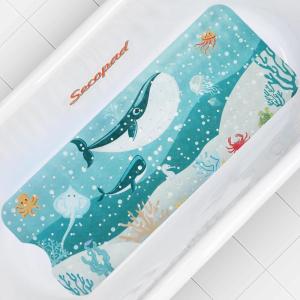 imageBaby Bath Mat Cartoon Kids Bathtub Mat Non Slip for Toddler Bath Shower Anti Slip 40In X 16In with Drain Holes and Suction Cups Machine Washable Pink Sea AnimalsWhales