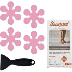 imageBathtub Stickers NonSlip Safety Shower Treads Adhesive Appliques with Premium ScraperPink