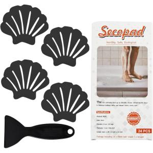 imageNonSlip Bathtub Stickers 24 PCS Shell Safety Bathroom Tubs Showers Treads Adhesive Decals Scraper ClearBlack