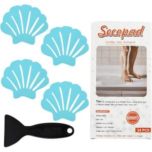 imageNonSlip Bathtub Stickers 24 PCS Shell Safety Bathroom Tubs Showers Treads Adhesive Decals Scraper ClearBlue