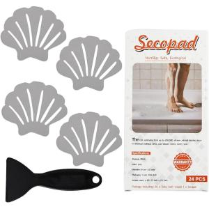 imageNonSlip Bathtub Stickers 24 PCS Shell Safety Bathroom Tubs Showers Treads Adhesive Decals Scraper ClearGrey