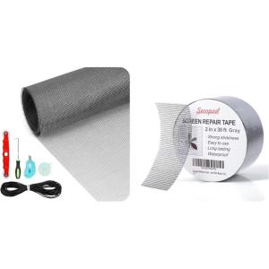 imageGrey 48IN X 177IN Window Screens Replacement Repair Kit and 2 in X 30 FT 360IN Window Screen Repair Tape