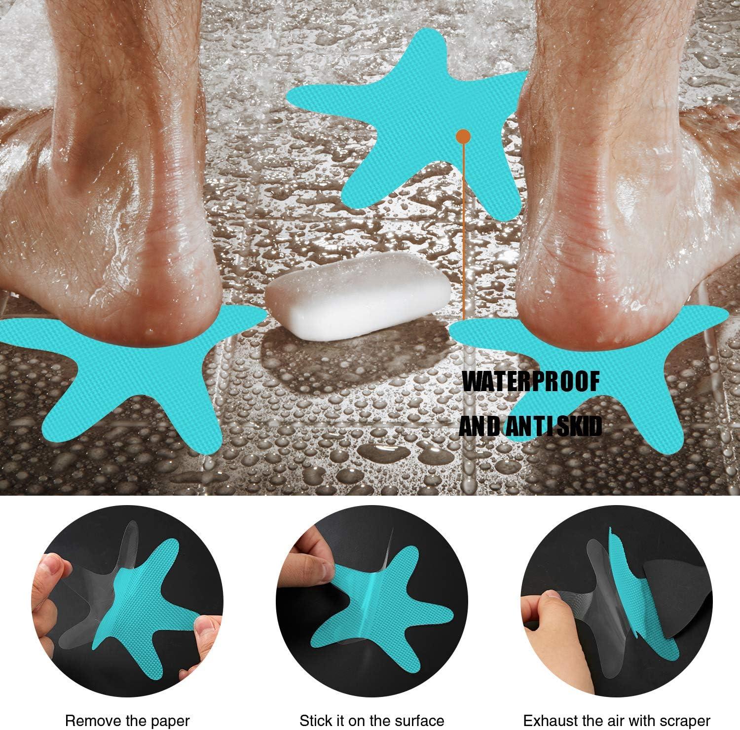 imageAnti Slip Shower Stickers 24 PCS Safety Bathtub Stickers Adhesive Decals with Premium Scraper for Bath Tub Shower Stairs Ladders Boats ClearBlue