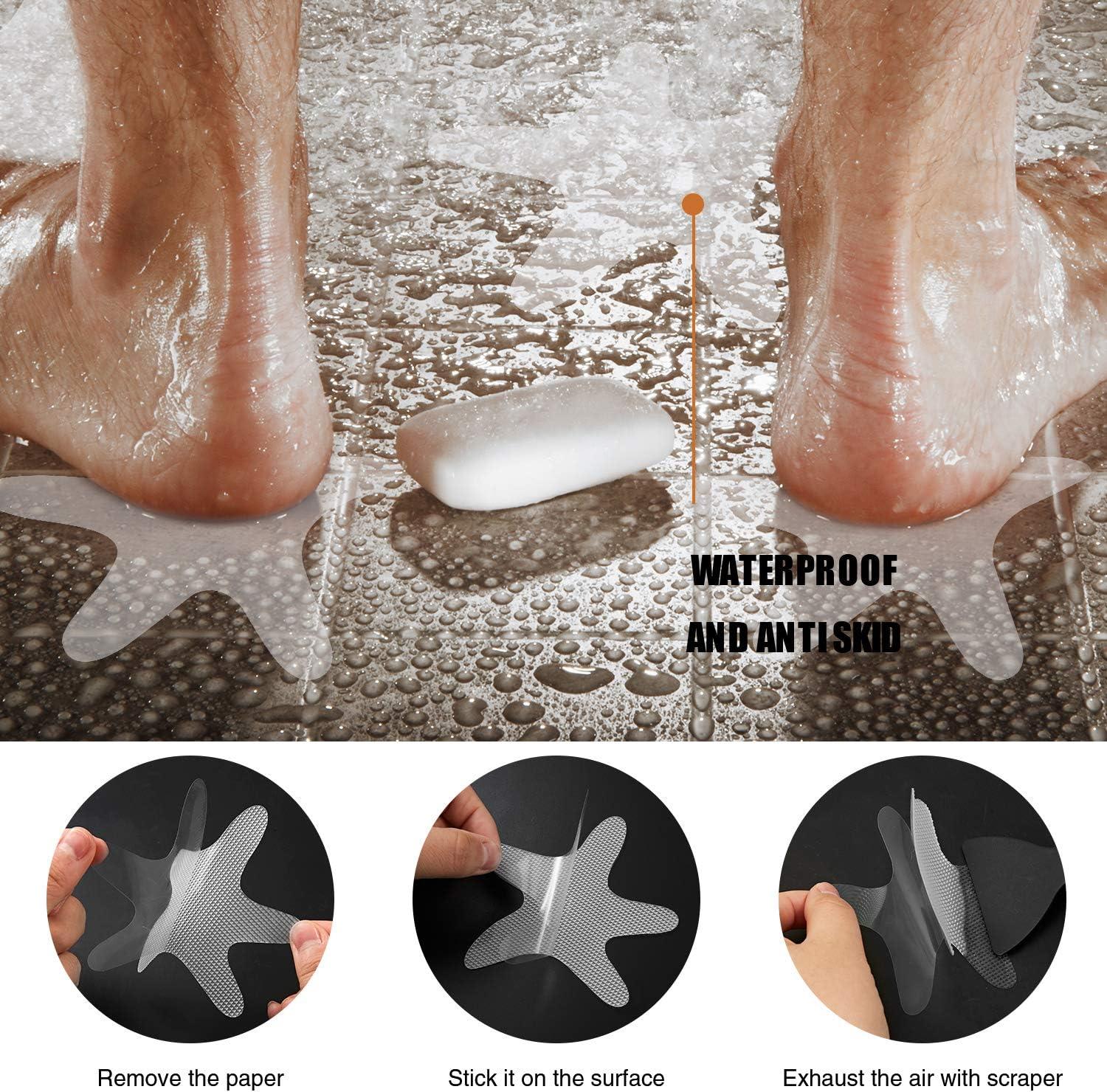 imageAnti Slip Shower Stickers 24 PCS Safety Bathtub Stickers Adhesive Decals with Premium Scraper for Bath Tub Shower Stairs Ladders Boats ClearClear
