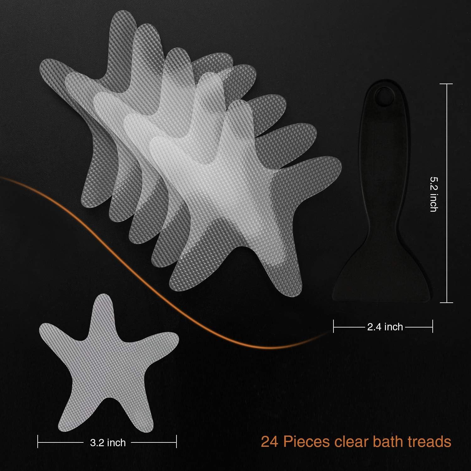 imageAnti Slip Shower Stickers 24 PCS Safety Bathtub Stickers Adhesive Decals with Premium Scraper for Bath Tub Shower Stairs Ladders Boats ClearClear