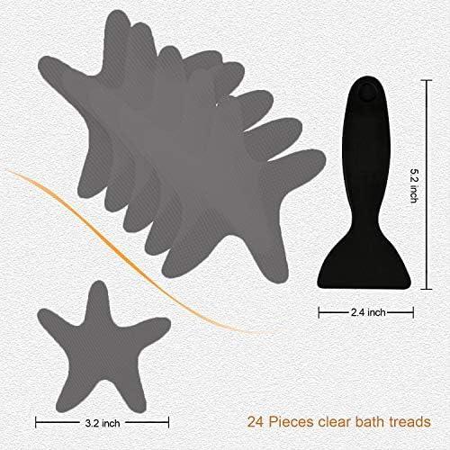 imageAnti Slip Shower Stickers 24 PCS Safety Bathtub Stickers Adhesive Decals with Premium Scraper for Bath Tub Shower Stairs Ladders Boats ClearGray