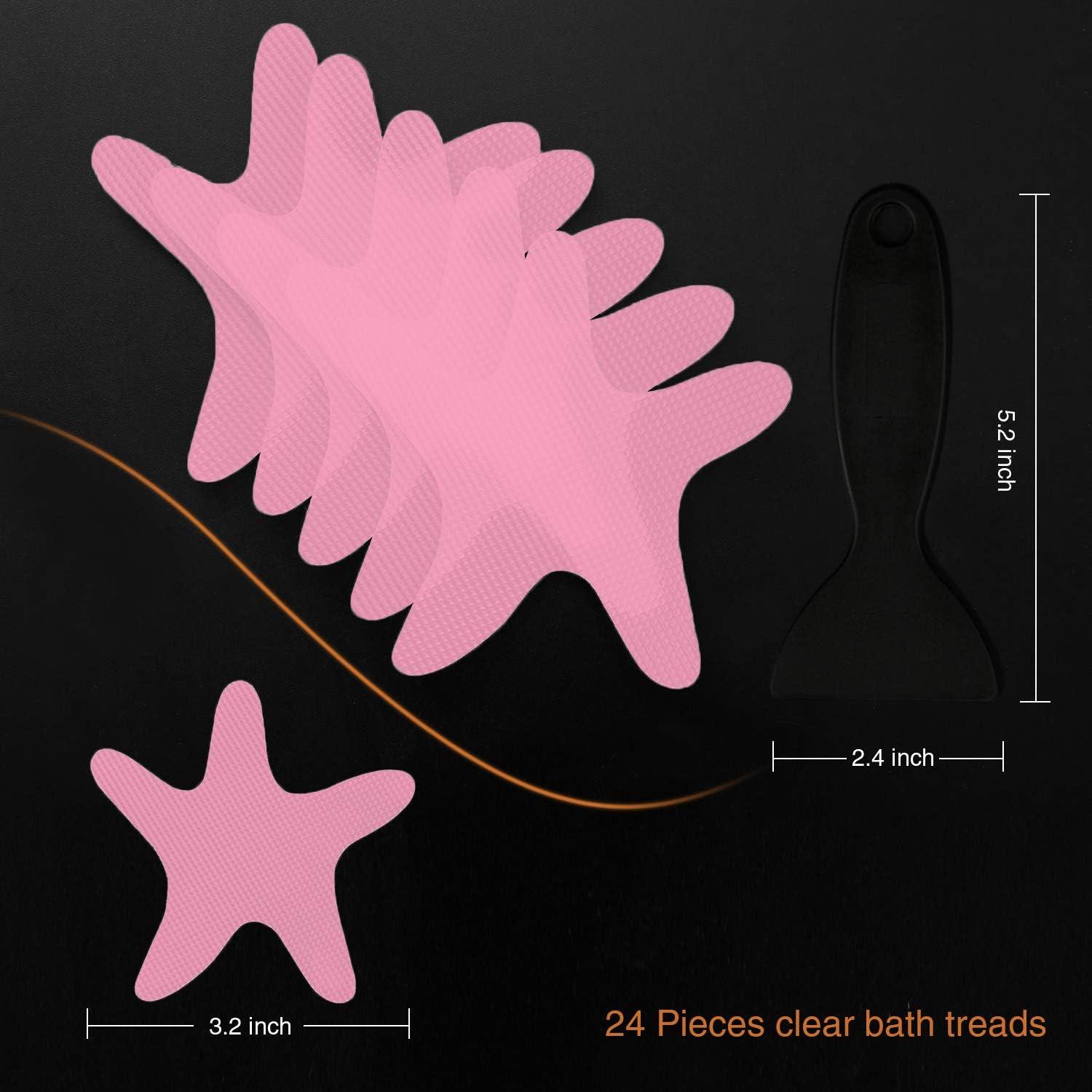 imageAnti Slip Shower Stickers 24 PCS Safety Bathtub Stickers Adhesive Decals with Premium Scraper for Bath Tub Shower Stairs Ladders Boats ClearPink