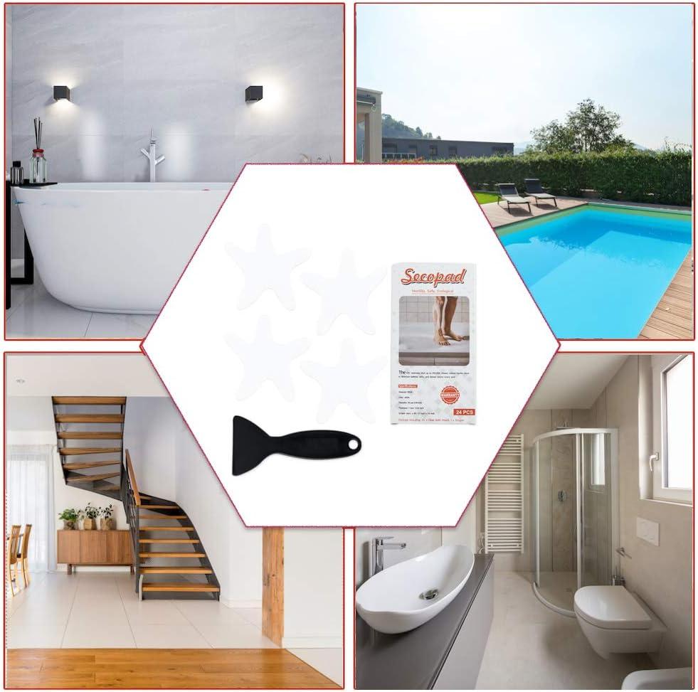 imageAnti Slip Shower Stickers 24 PCS Safety Bathtub Stickers Adhesive Decals with Premium Scraper for Bath Tub Shower Stairs Ladders Boats ClearWhite