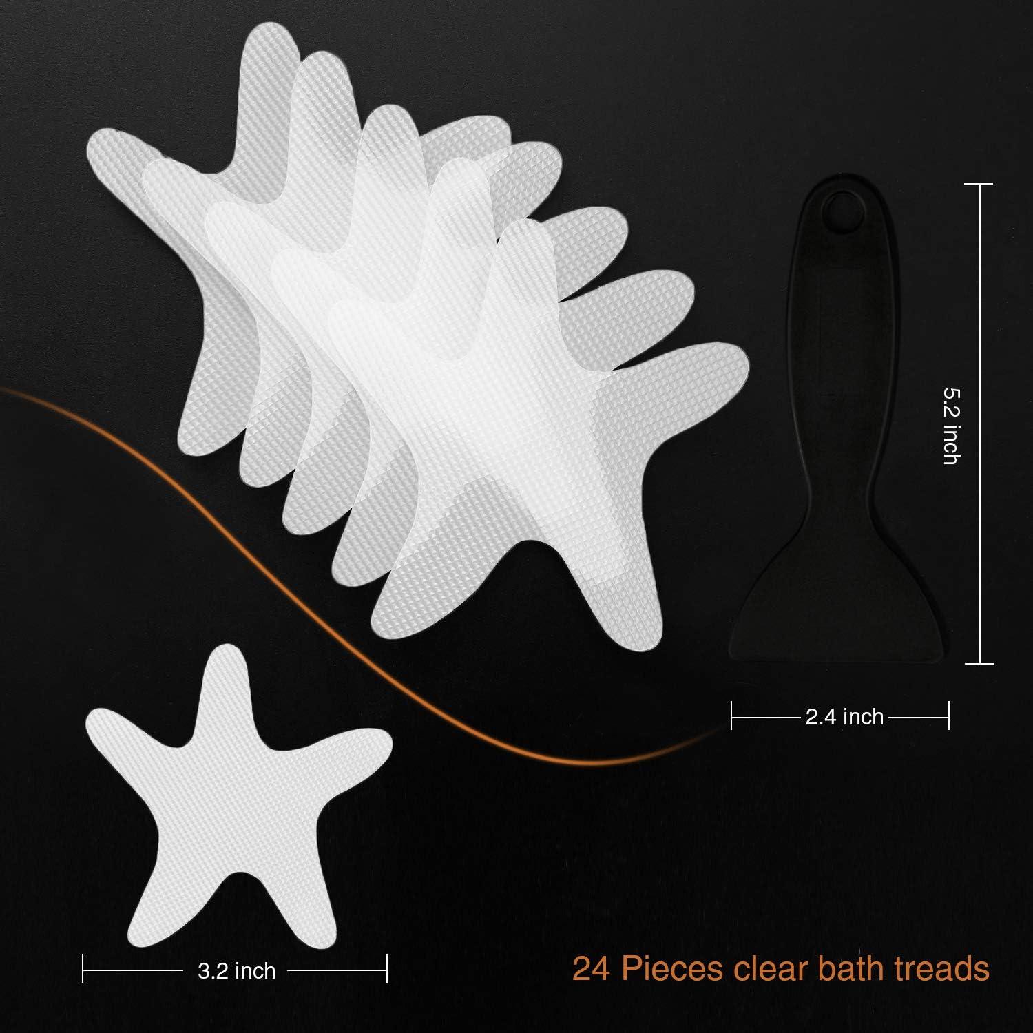 imageAnti Slip Shower Stickers 24 PCS Safety Bathtub Stickers Adhesive Decals with Premium Scraper for Bath Tub Shower Stairs Ladders Boats ClearWhite