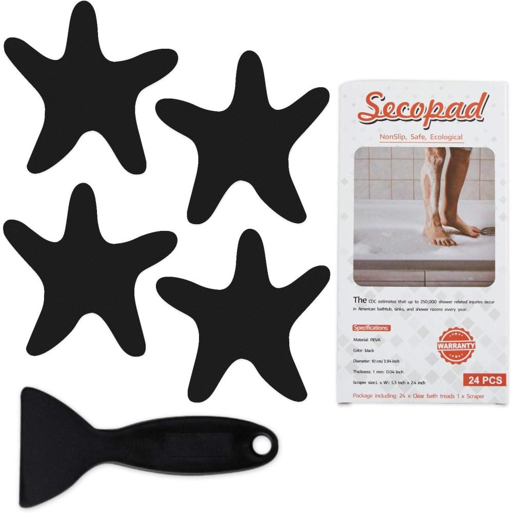 imageAnti Slip Shower Stickers 24 PCS Safety Bathtub Stickers Adhesive Decals with Premium Scraper for Bath Tub Shower Stairs Ladders Boats ClearBlack