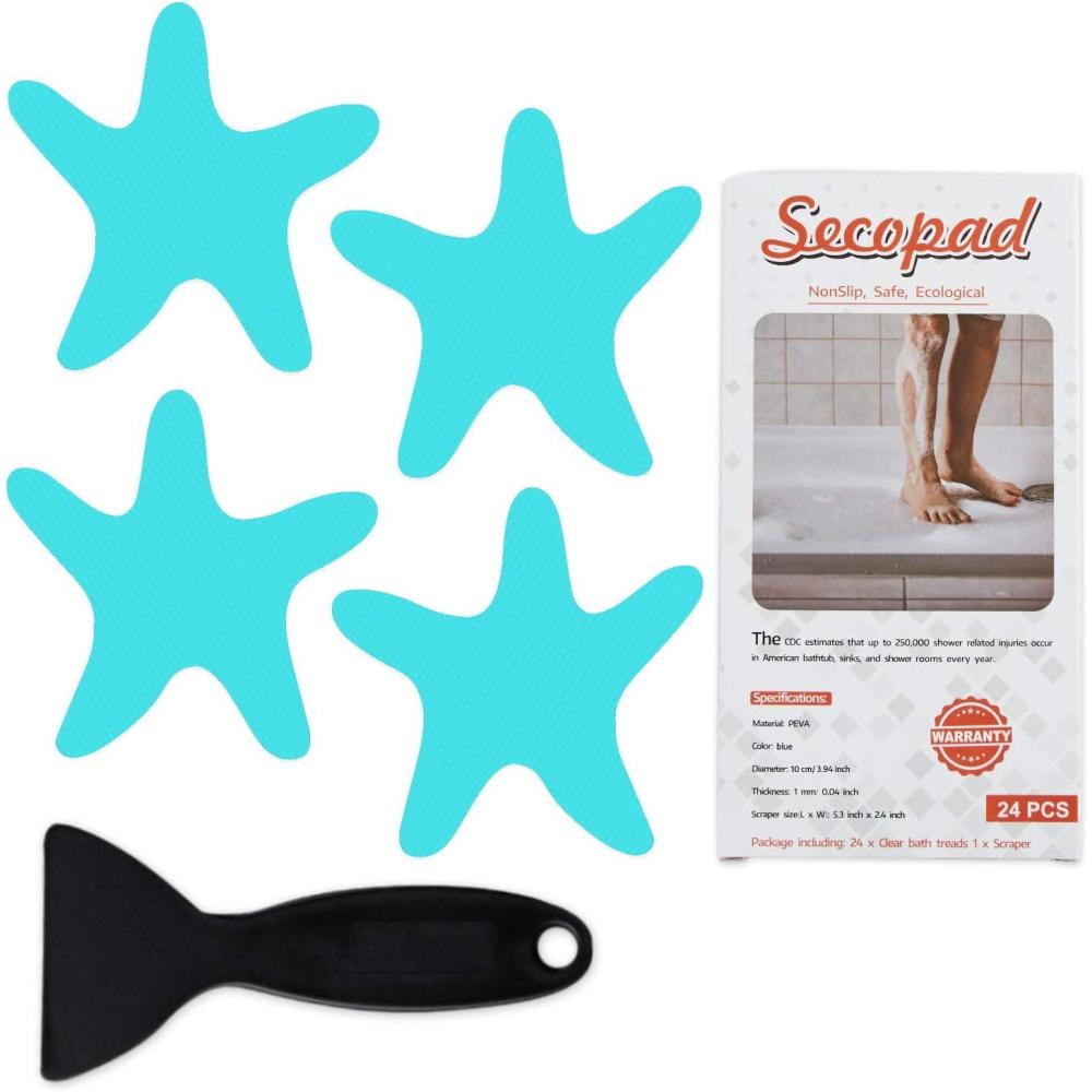 imageAnti Slip Shower Stickers 24 PCS Safety Bathtub Stickers Adhesive Decals with Premium Scraper for Bath Tub Shower Stairs Ladders Boats ClearBlue