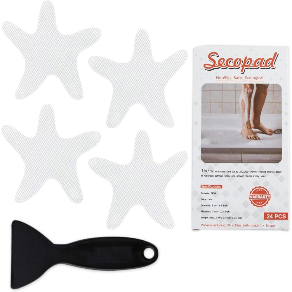 imageAnti Slip Shower Stickers 24 PCS Safety Bathtub Stickers Adhesive Decals with Premium Scraper for Bath Tub Shower Stairs Ladders Boats ClearClear