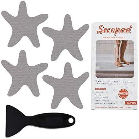 imageAnti Slip Shower Stickers 24 PCS Safety Bathtub Stickers Adhesive Decals with Premium Scraper for Bath Tub Shower Stairs Ladders Boats ClearGray