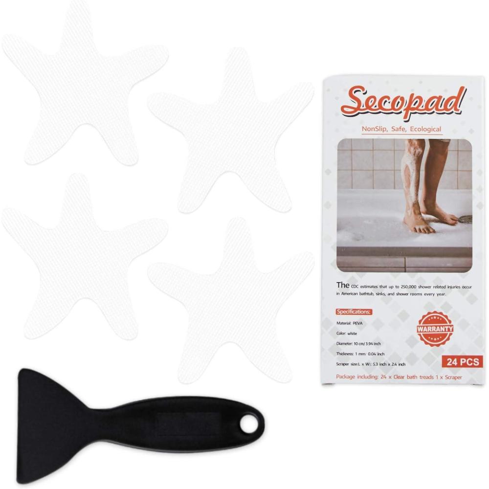 imageAnti Slip Shower Stickers 24 PCS Safety Bathtub Stickers Adhesive Decals with Premium Scraper for Bath Tub Shower Stairs Ladders Boats ClearWhite