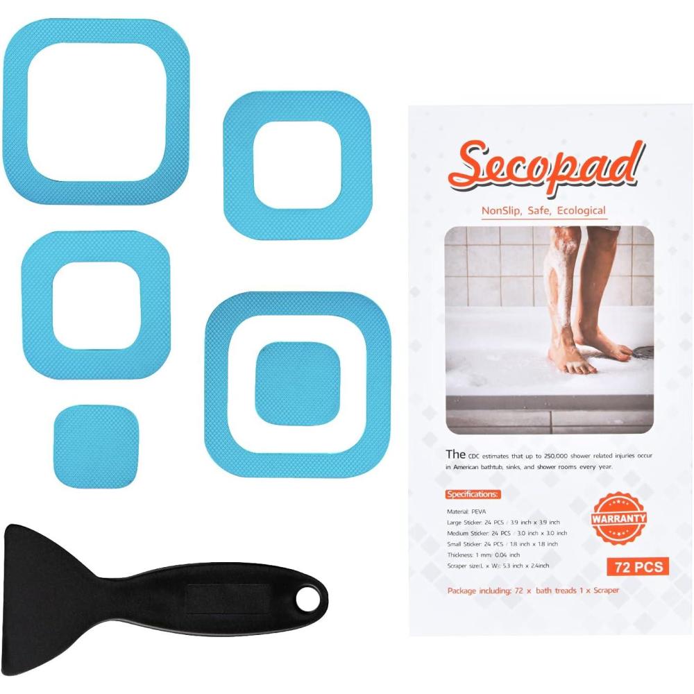 imageNonSlip Bathtub Stickers 36 PCS Safety Bathroom Tubs Showers Treads Adhesive Decals ScraperBlue