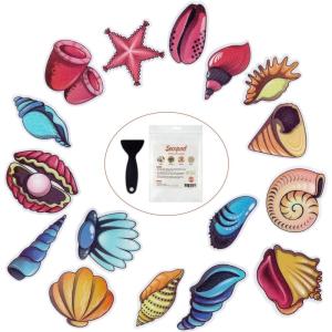 imageNon Slip Bathtub Stickers 16 PCS Adhesive Kids Sea Shell Anti Slip Decal Treads for Shower and Bath Tub with Premium Scraper