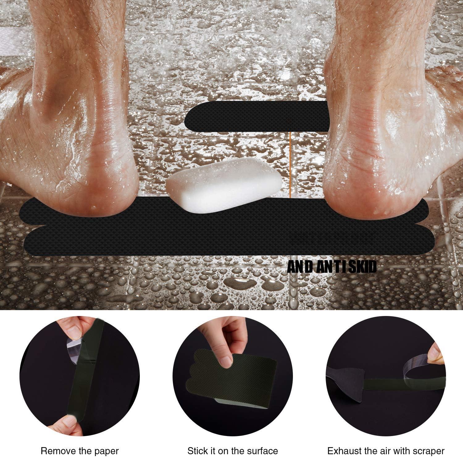 imageAnti Slip Shower Stickers Safety Bathtub Strips Adhesive Decals with Premium Scraper for Bath Tub Shower Stairs Ladders Boats BlueBlack