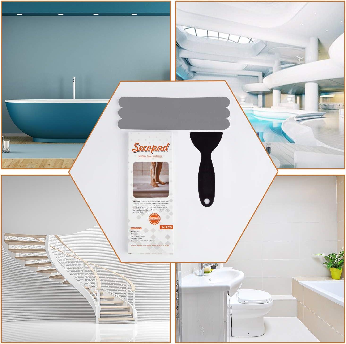 imageAnti Slip Shower Stickers Safety Bathtub Strips Adhesive Decals with Premium Scraper for Bath Tub Shower Stairs Ladders Boats BlueGrey