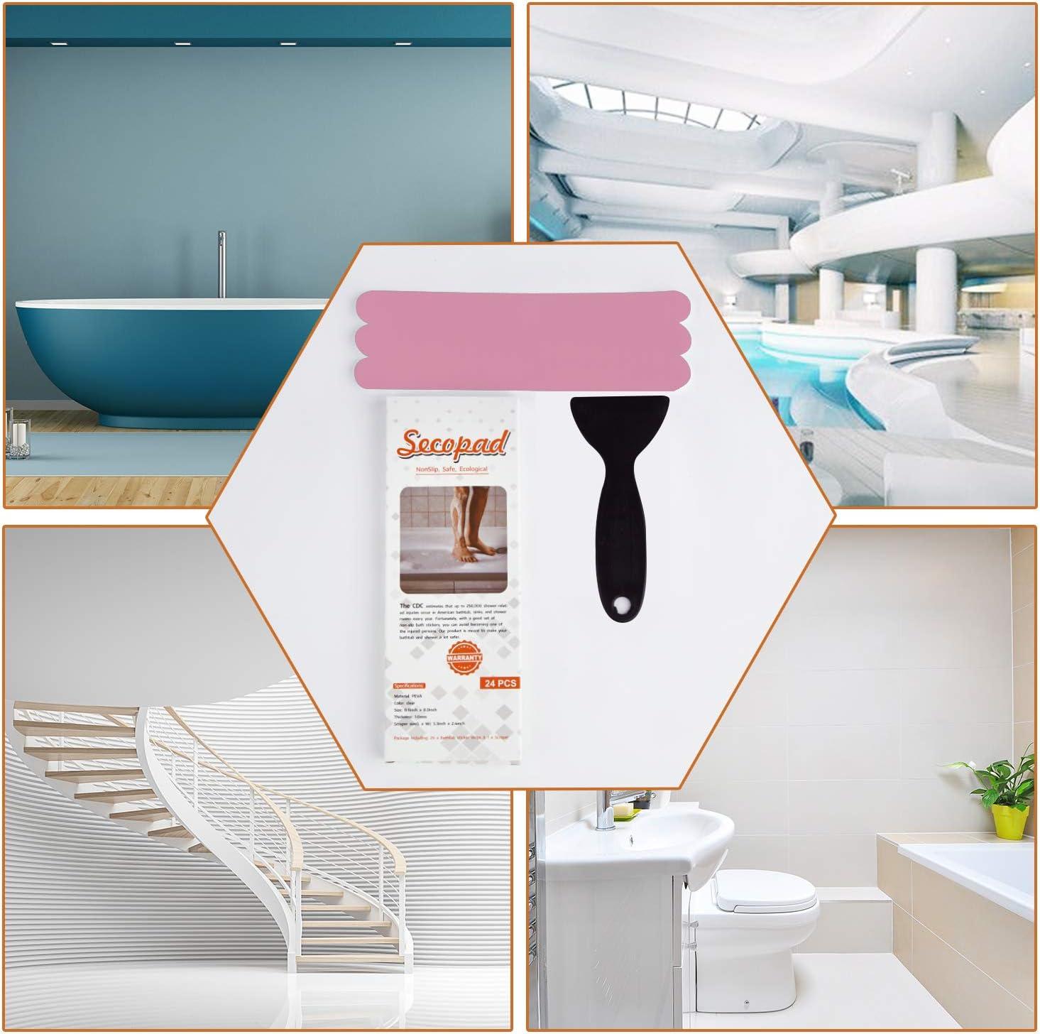 imageAnti Slip Shower Stickers Safety Bathtub Strips Adhesive Decals with Premium Scraper for Bath Tub Shower Stairs Ladders Boats BluePink