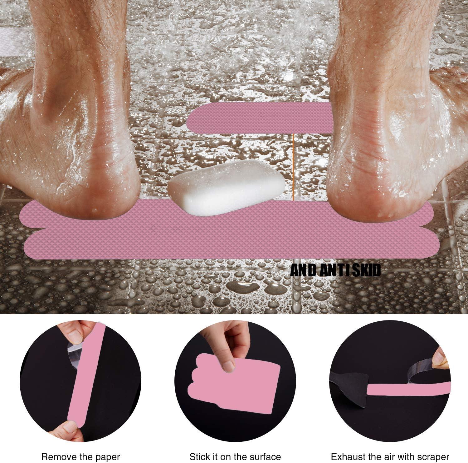 imageAnti Slip Shower Stickers Safety Bathtub Strips Adhesive Decals with Premium Scraper for Bath Tub Shower Stairs Ladders Boats BluePink