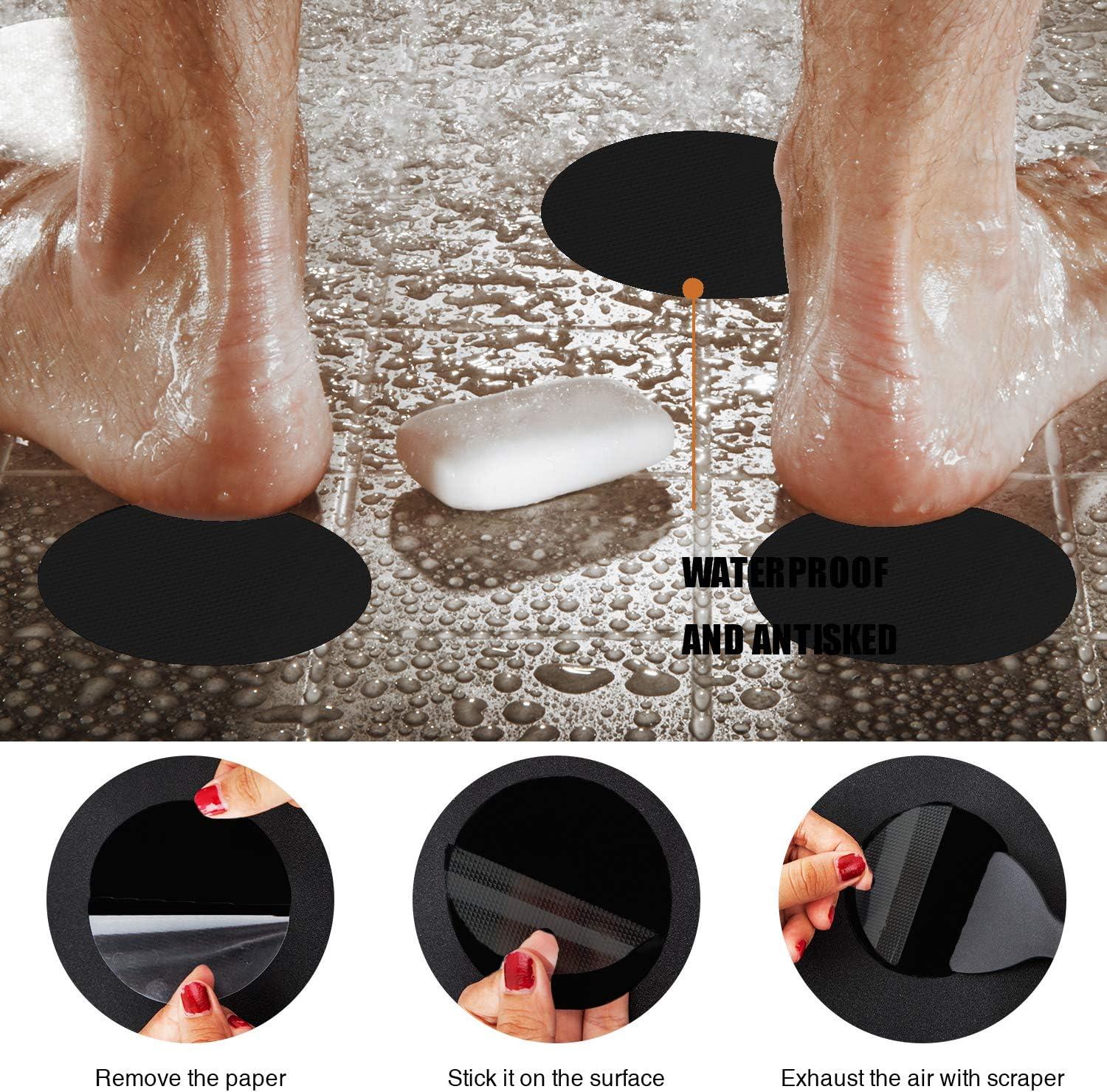 imageBathtub Stickers NonSlip 12PCS Safety Shower Treads Adhesive Appliques with Premium Scraper GreyBlack