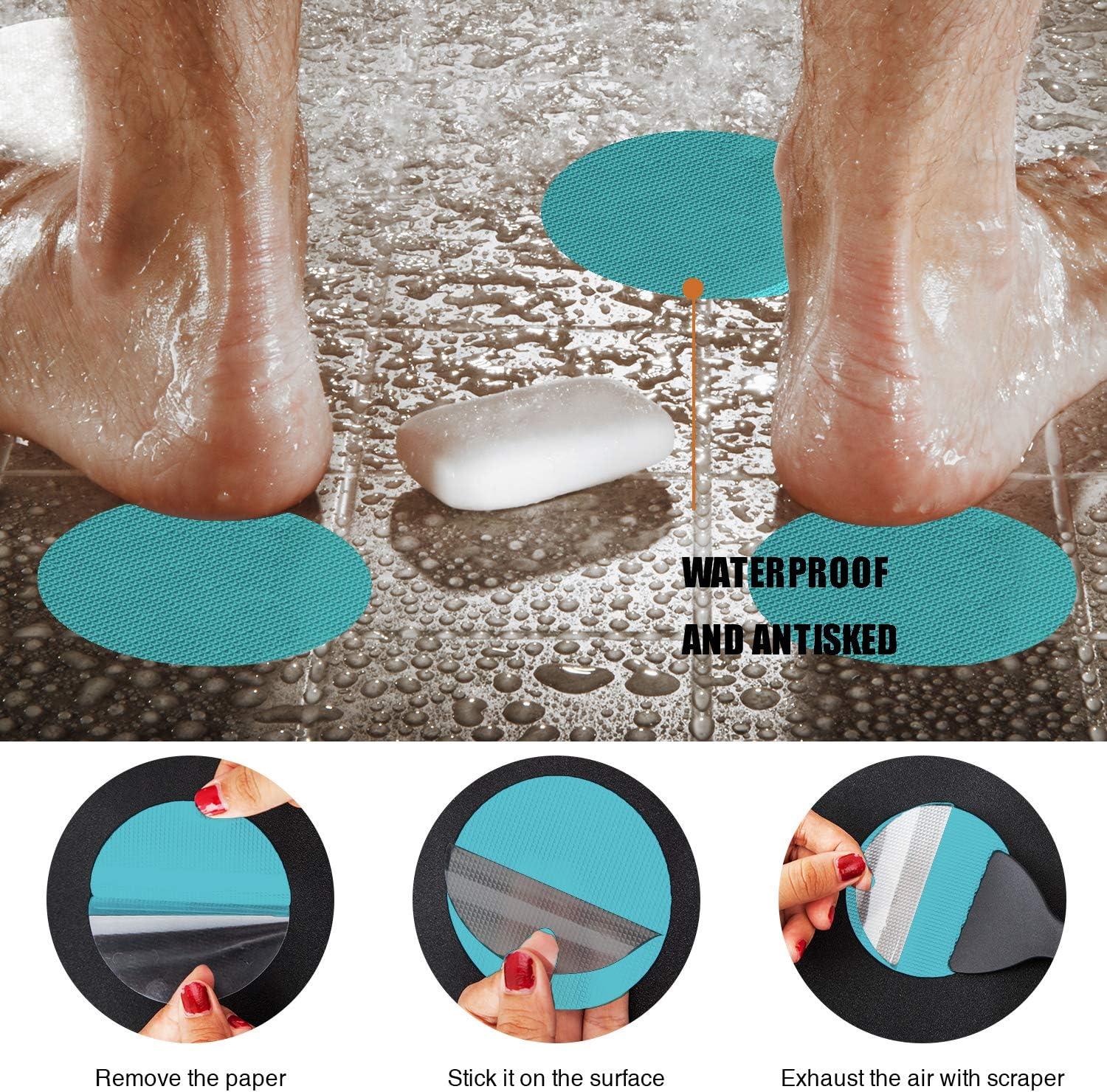imageBathtub Stickers NonSlip 12PCS Safety Shower Treads Adhesive Appliques with Premium Scraper GreyBlue
