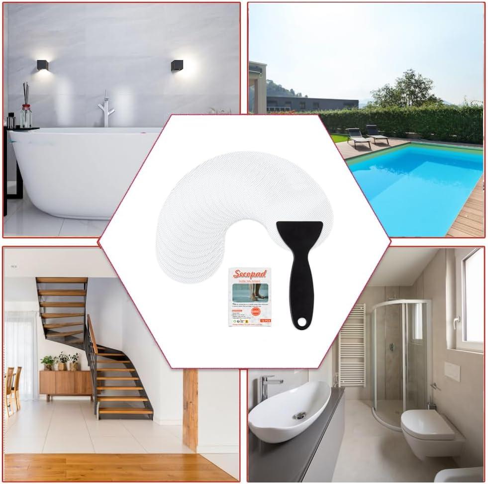 imageBathtub Stickers NonSlip 12PCS Safety Shower Treads Adhesive Appliques with Premium Scraper GreyWhite