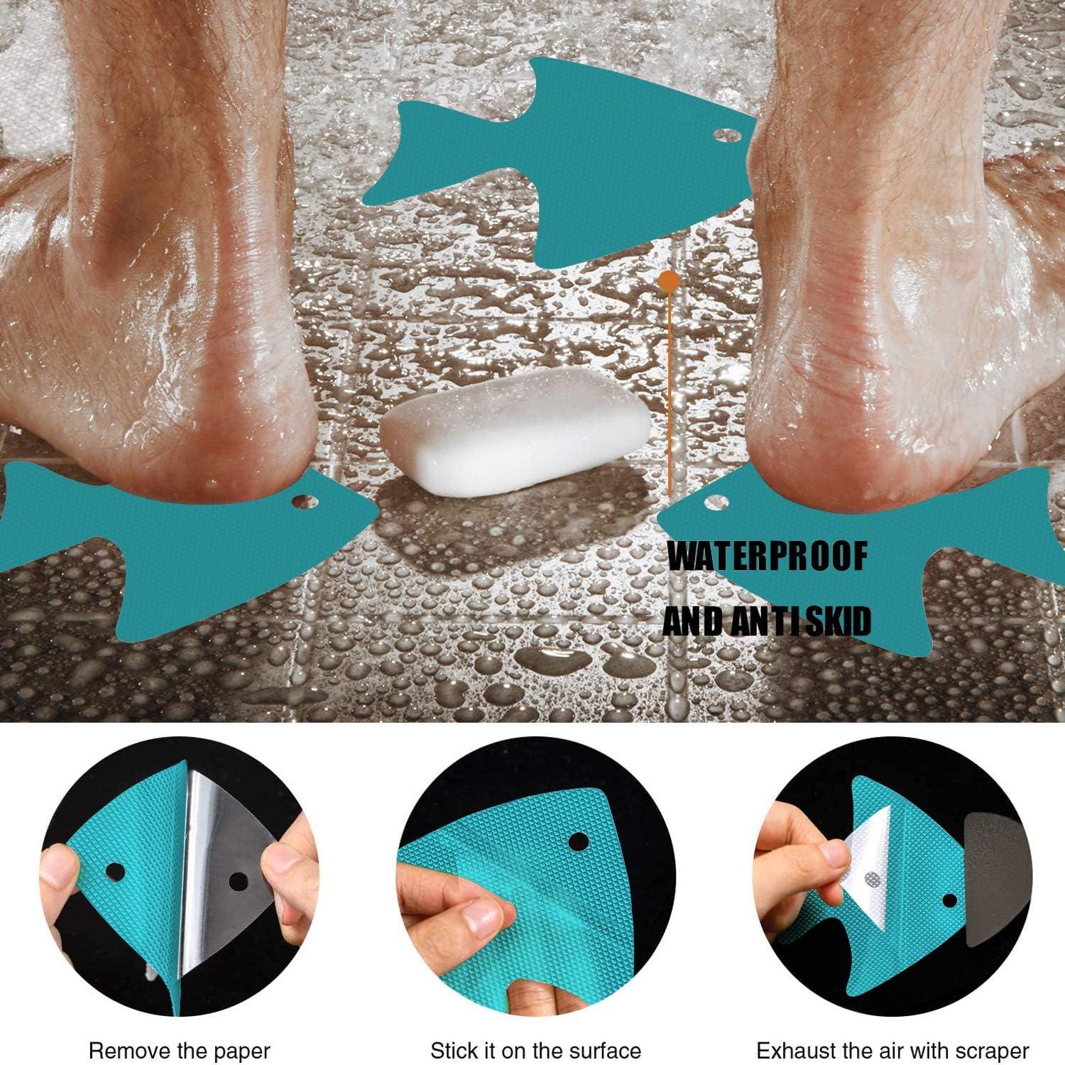 imageBathtub Stickers NonSlip 24 PCS Safety Shower Treads Adhesive Appliques with Premium ScraperBlue