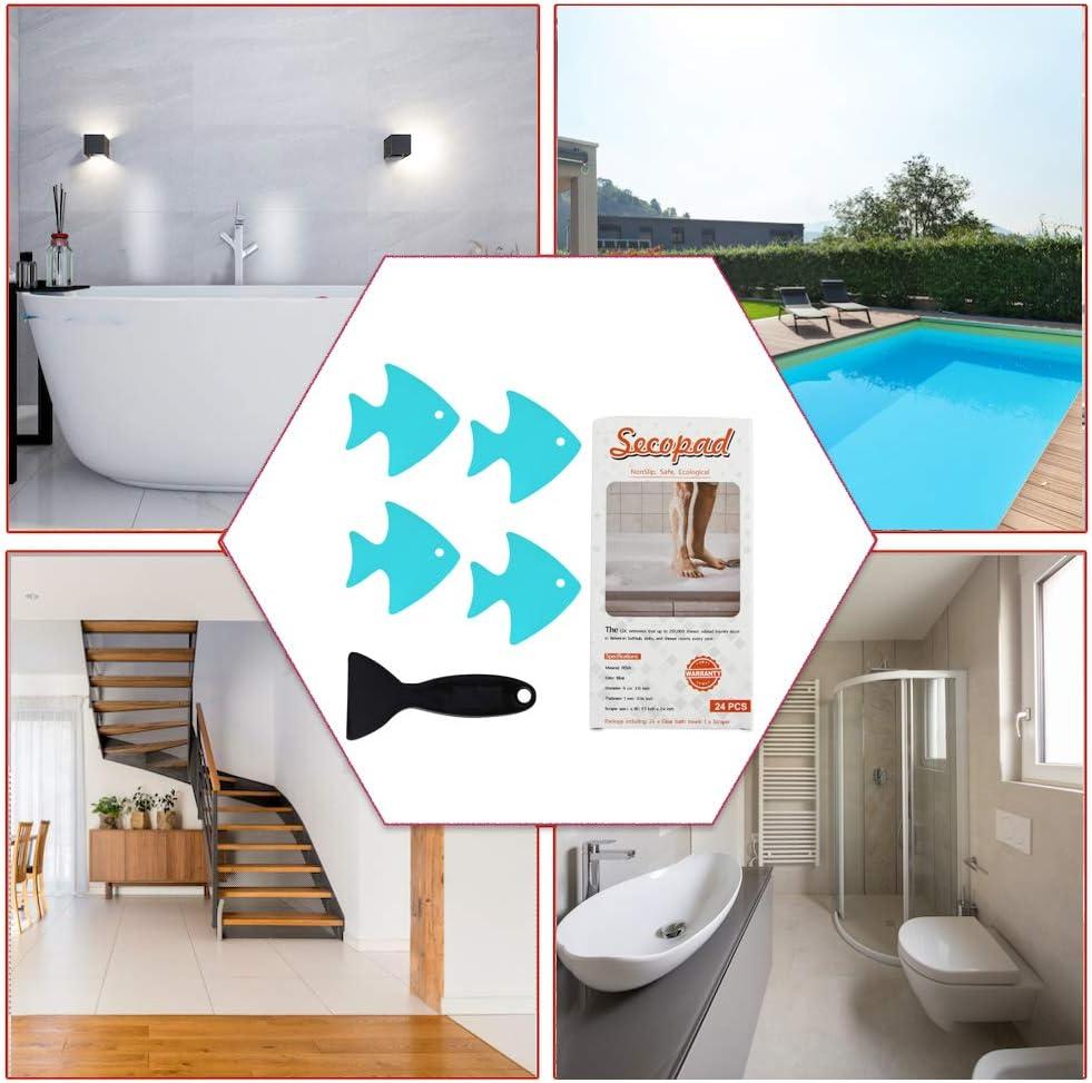 imageBathtub Stickers NonSlip 24 PCS Safety Shower Treads Adhesive Appliques with Premium ScraperBlue